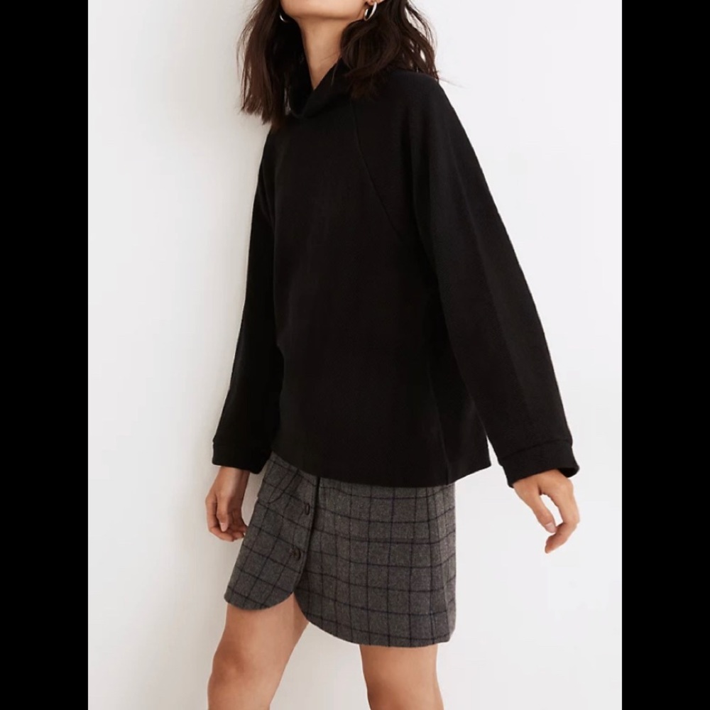 NWOT Madewell Brushed Herringbone Jacquard Turtleneck Top SZ S Black